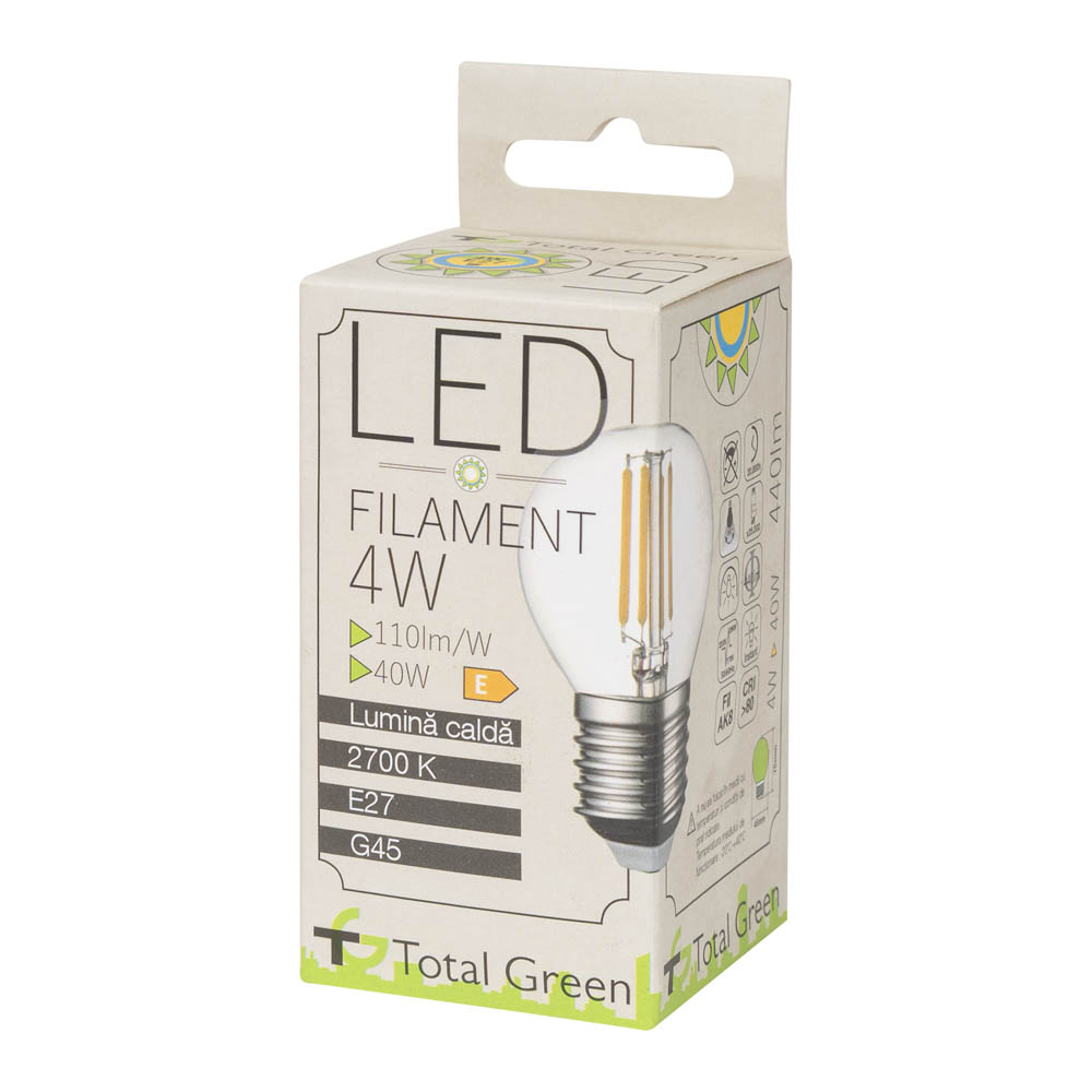 Bec LED Filament Sferic G45 4W E27 2700K 